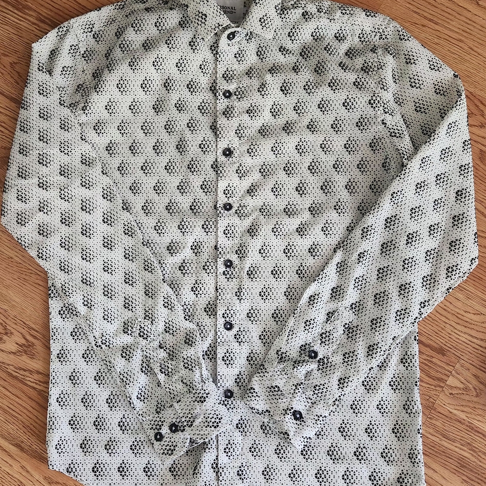Personal Legend Men's Black and White Textured Patterned Button Down Shirt